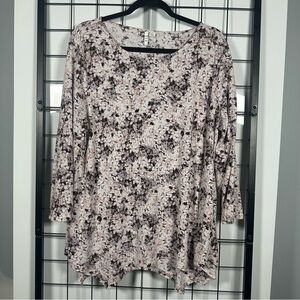 Elle White/Multi Floral Print Scoopneck 3/4 Sleeve Tunic Women's XL